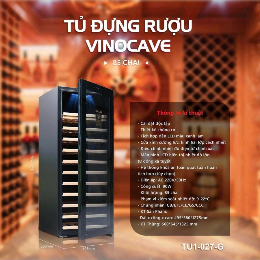 Tủ Rượu Vang Vinocave 85 Chai Máy Nén CWC-200A